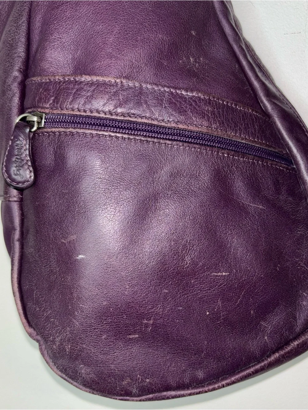 AmeriBag Healthy Back Pack Purple Leather Sling Bag Travel Bag Crossbody 15
